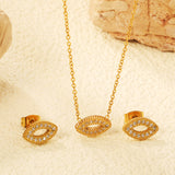 Eye CNC white zirconium accessories Set Steel color / gold 0.3 cross 40+5+6mm round plate Pendant: 11.4*7mm Earring: 11.4*7mm