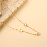 3 square white & red & lake blue & green diamond pendant bead chain necklace 39+5cm gold color