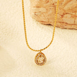 8.5*11mm teardrop CNC white zirconium circle pendant 40+5cm+6mm round plate necklace gold color