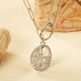 18.8*24.8mm Oval Plaque + 5.3*8mm Freshwater Pearl Pendant 45+5cm+6mm Round Plaque Necklace Steel/Golden