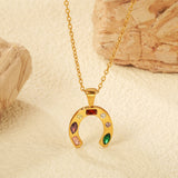 16.8*19mm Horseshoe with Mixed Color Zirconium Pendant 40+5cm+6mm Round Necklace Steel/Golden