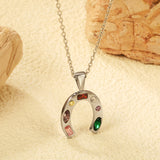 16.8*19mm Horseshoe with Mixed Color Zirconium Pendant 40+5cm+6mm Round Necklace Steel/Golden