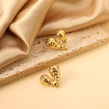 Pitted Faceted Heart Stud Earrings 23.8*21.5mm