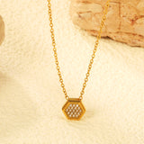 7.8*8.6mm Convex Hexagonal CNC White Zirconium Pendant 0.3 Cross Chain 40+5cm+6mm Round Necklace Golden