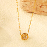 8.5mm Round CNC Zirconia Pendant with Convex Edge 0.3 Cross Chain 40+5cm+6mm Round Necklace Golden