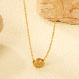 8.6*6.8mm Convex Oval CNC Zirconia Pendant 0.3 Cross Chain 40+5cm+6mm Round Necklace Gold color