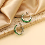 C-Shape with Two Catch Baguette White&Purple&Green&Mixed Diamond Stud Earrings 6.8*21mm