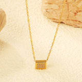 7.7*6mm convex rectangle CNC white zirconium pendant 0.3 cross chain 40+5cm+6mm round plaque necklace gold color