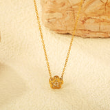 8.2mm convex five petal flower CNC white zirconium pendant 0.3 cross chain 40+5cm+6mm round plaque necklace gold color