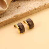 Curved rectangle with black oil drop earrings 10.6*15.8mm gold color