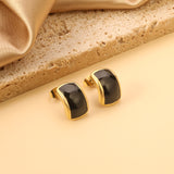 Curved rectangle with black oil drop earrings 10.6*15.8mm gold color