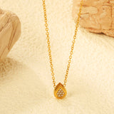 7.8*6mm Convex Teardrop CNC Zirconia Pendant 0.3 Cross Chain 40+5cm+6mm Round Necklace GOLD