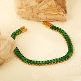 5.6*2.5mm Rectangle Green Diamond Button Head Bracelet 18cm Golden