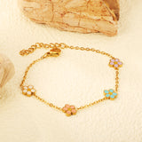 7.5mm Mixed Color Oil Drip Flower Bracelet 16+3cm Golden