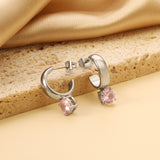 4.3*15mm C-shaped hoop with four scratches round white&black&purple&pink&green diamond stud earrings 6.2mm