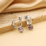 4.3*15mm C-shaped hoop with four scratches round white&black&purple&pink&green diamond stud earrings 6.2mm