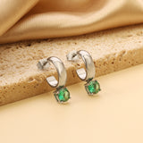 4.3*15mm C-shaped hoop with four scratches round white&black&purple&pink&green diamond stud earrings 6.2mm