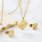 Square diamond-shaped sticky white shell set steel color/golden Earrings:12*12mm Pendant:18*18mm 04 cross 45+5cm+6mm round pla...