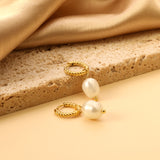 2.5x14mm Twisted Circle with Oval White Pearl Stud Earrings 7.5*11mm Gold Color