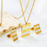 Rectangle Sticky White Shell Set Steel/Gold Earrings:9*12mm Pendant:13.5*18mm 04 Cross 45+5cm+6mm Round Plaque