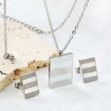 Rectangle Sticky White Shell Set Steel/Gold Earrings:9*12mm Pendant:13.5*18mm 04 Cross 45+5cm+6mm Round Plaque