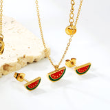 Watermelon Strap Mixed Color Oil Drip Accessories Set Steel / Gold 0.3 Cross 40+5+6mm Round Plaque Pendant: 12*6.5mm Earrings: 10*5mm