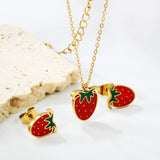 ¡°Strawberry with red oil drip accessories Set Steel color/golden 0.3 cross 40+5+6mm round plate Pendant: 10.7*13.5mm Earrings: 9*10mm