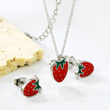 ¡°Strawberry with red oil drip accessories Set Steel color/golden 0.3 cross 40+5+6mm round plate Pendant: 10.7*13.5mm Earrings: 9*10mm