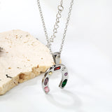 16.8*19mm Horseshoe with Mixed Color Zirconium Pendant 40+5cm+6mm Round Necklace Steel/Golden