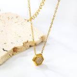 7.8*8.6mm Convex Hexagonal CNC White Zirconium Pendant 0.3 Cross Chain 40+5cm+6mm Round Necklace Golden