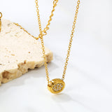 8.6*6.8mm Convex Oval CNC Zirconia Pendant 0.3 Cross Chain 40+5cm+6mm Round Necklace Gold color