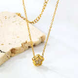 8.2mm convex five petal flower CNC white zirconium pendant 0.3 cross chain 40+5cm+6mm round plaque necklace gold color