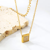 CNC White Zirconium Pendant 0.3Cross Chain 40+5cm+6mm Round Necklace Golden