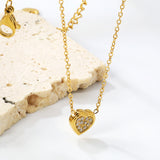 7.7*8mm Convex Heart CNC Zirconia Pendant 0.3 Cross Chain 40+5cm+6mm Round Necklace Golden