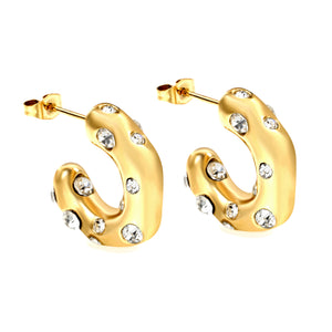 Half round earrings with white diamonds 5.6*high 18.3mm gold color