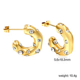 Half round earrings with white diamonds 5.6*high 18.3mm gold color