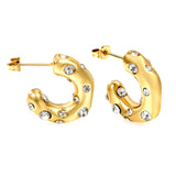 Half round earrings with white diamonds 5.6*high 18.3mm gold color