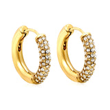 Round Earrings with White Diamonds 4*21.6mm Gold Color