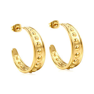 C-shaped earrings with bulging face 7.5*25mm gold color