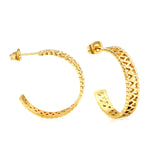 C-Shape Openwork Flower Earrings Thick1.4*W5*H25mm Goldtone