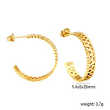 C-Shape Openwork Flower Earrings Thick1.4*W5*H25mm Goldtone