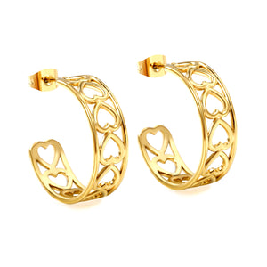 C-shaped hollow heart earrings1.4*width 8*height 25mm gold color