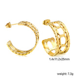 C-shaped hollow pattern earrings thickness 1.4*width 11.2*height 25mm gold color