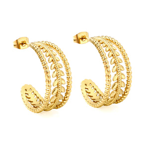 C-shaped flower earrings Th1.8*W11*H26mm Gold color