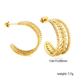 C-shaped flower earrings Th1.8*W11*H26mm Gold color