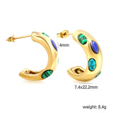 Semi-circle with 4 mixed color turquoise earrings 4*7.4*22.2mm gold color