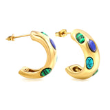 Semi-circle with 4 mixed color turquoise earrings 4*7.4*22.2mm gold color