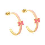 C-Shape with pink/blue oil drip 8*5.6mm butterfly earrings 27.8mm gold color