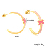 C-Shape with pink/blue oil drip 8*5.6mm butterfly earrings 27.8mm gold color