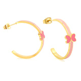 C-Shape with pink/blue oil drip 8*5.6mm butterfly earrings 27.8mm gold color